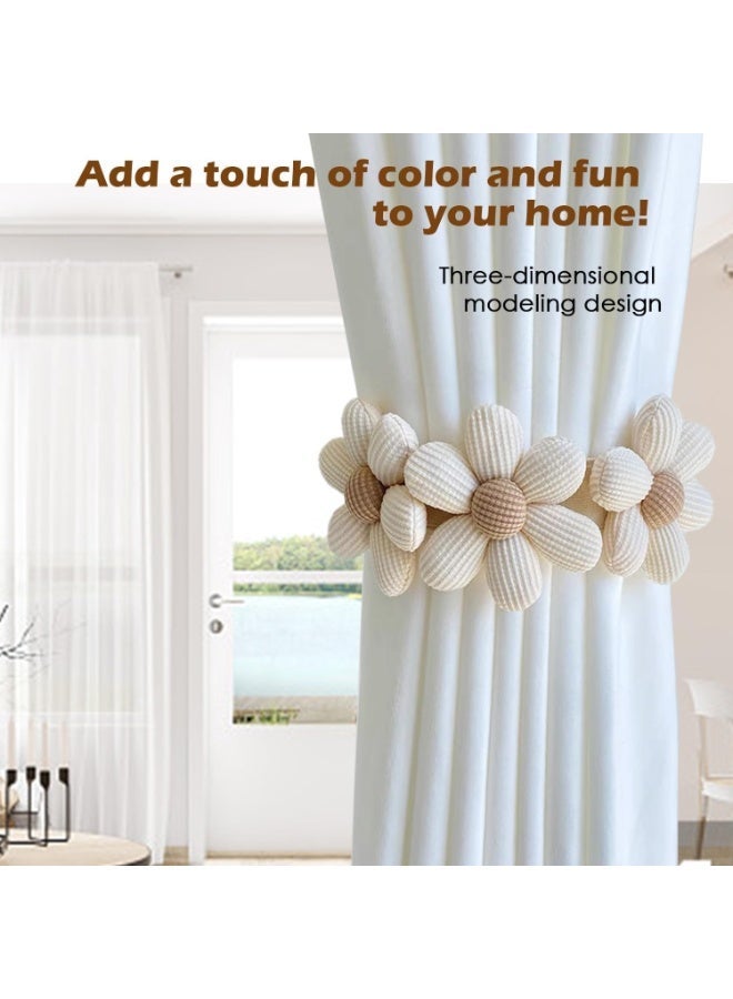 ChicAbode 2 قطعة من ربط الستائر، حاملات ستائر زهور بولو، حاملات ستائر زهور الشمس البسيطة والأنيقة، زخرفة غرفة نوم بولو (2 قطعة كريمية) (ثلاثة أزهار كريمية) - Image 2